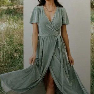 Baltic Born Andi Ribbed Velvet Maxi Wrap Dress - Dusty Sage